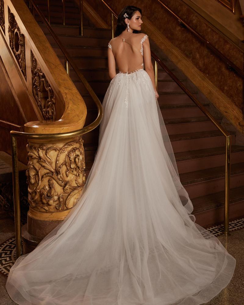 122108 v neck cap sleeve wedding dress with detachable skirt and sheath silhouette3